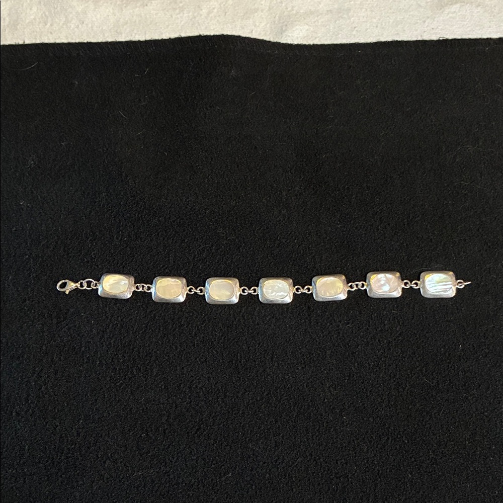 Sterling Silver Bracelet with Iridescent Mother of Pearl Accents